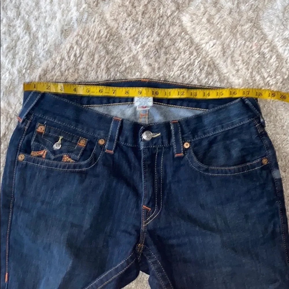 True Religion Blue Denim Manmade Rainbow Horseshoe Casual Cutoff Shorts